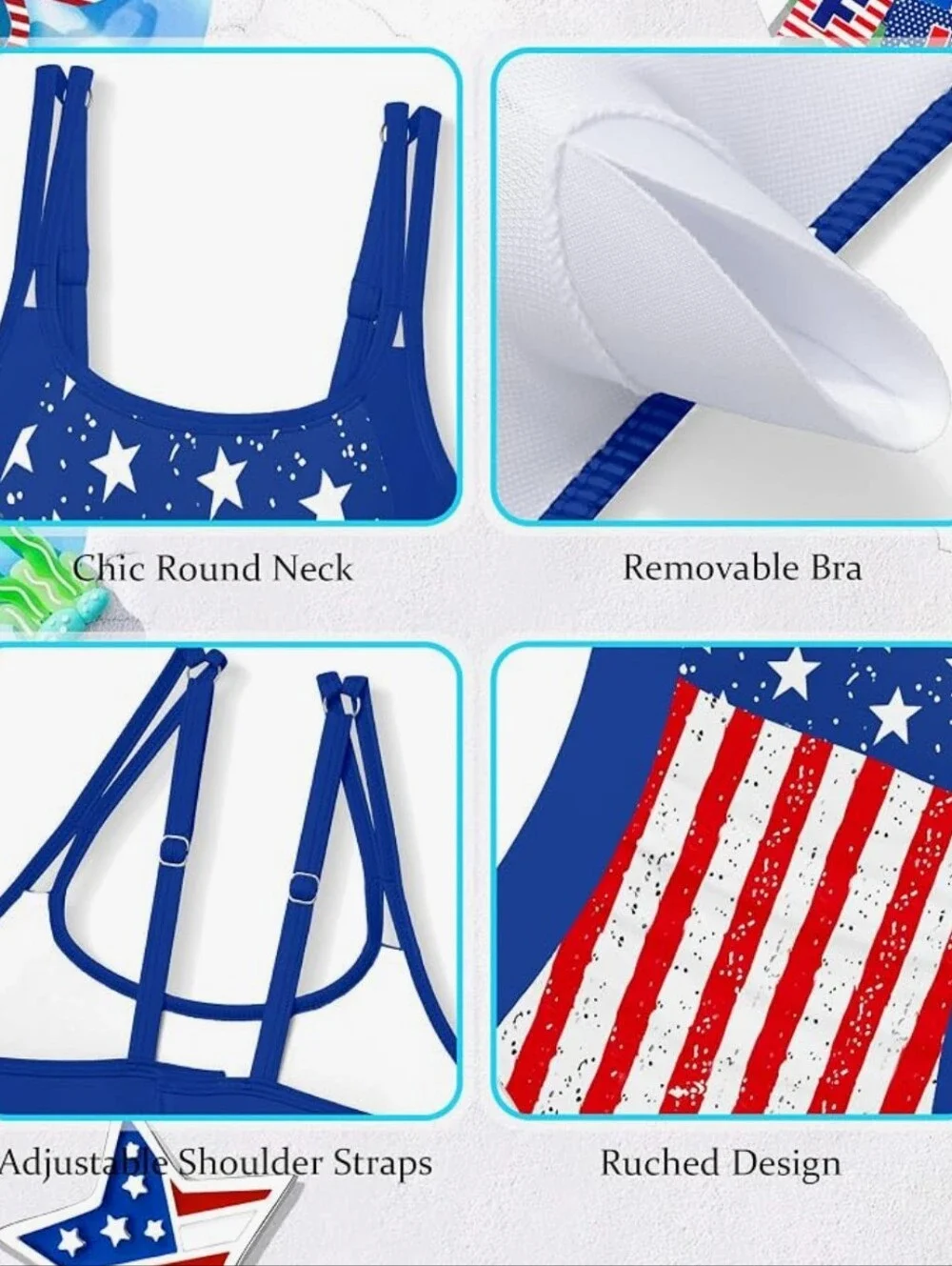 Girls' Red, White & Blue Stars-Stripes One-Piece Swimsuit Fits 9-10 Year Olds